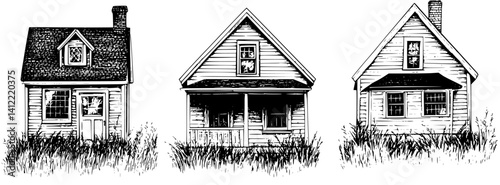 3 Pieces of Cape Cod style Houses designs, Cape Cod style Houses vector graphic