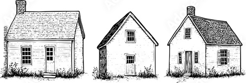 3 Pieces of Cape Cod style Houses designs, Cape Cod style Houses vector graphic