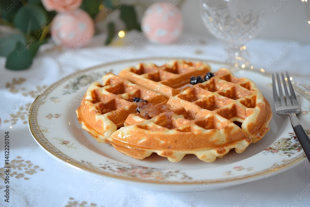 Golden Waffles with Blueberry Jam Breakfast Golden Waffles with Blueberry Jam Breakfast