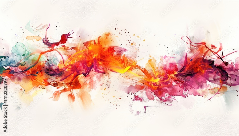 Fototapeta premium The abstract splash painting colored by vivid shade of oil color stained on the canvas express contemporary style from paint. Modern wallpaper brush vibrant watercolor with seamlessly pattern. AIG61.