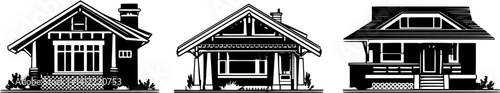 3 Pieces of Craftsman style Chalets designs, Craftsman style Chalets vector graphic