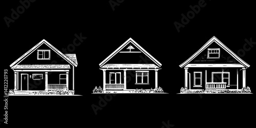 3 Pieces of Craftsman style Guesthouses designs, Craftsman style Guesthouses vector graphic