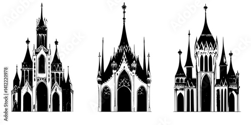 3 Pieces of Gothic style Parliaments designs, Gothic style Parliaments vector graphic