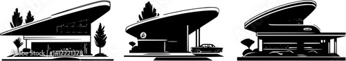 3 Pieces of Mid-Century Modern style Houses designs, Mid-Century Modern style Houses vector graphic