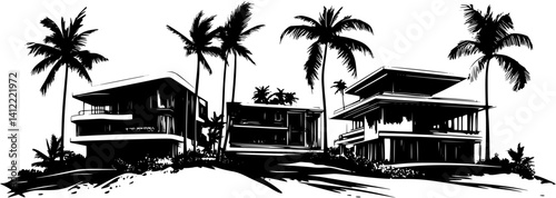 3 Pieces of Modern style Resorts designs, Modern style Resorts vector graphic