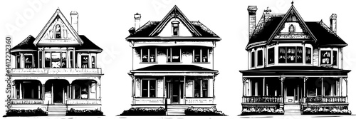 3 Pieces of Victorian style Hotels designs, Victorian style Hotels vector graphic