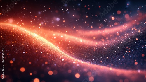 Obraz na płótnie Abstract dark blue and gold glitter background with bokeh lights, golden dust particles, defocused glowing effect on a black night sky. Christmas and New Year concept. Shiny light effects, w salonie