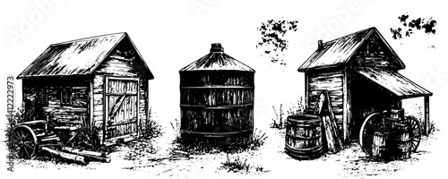 3 Pieces of Farmhouse style Cider mills designs, Farmhouse style Cider mills vector image