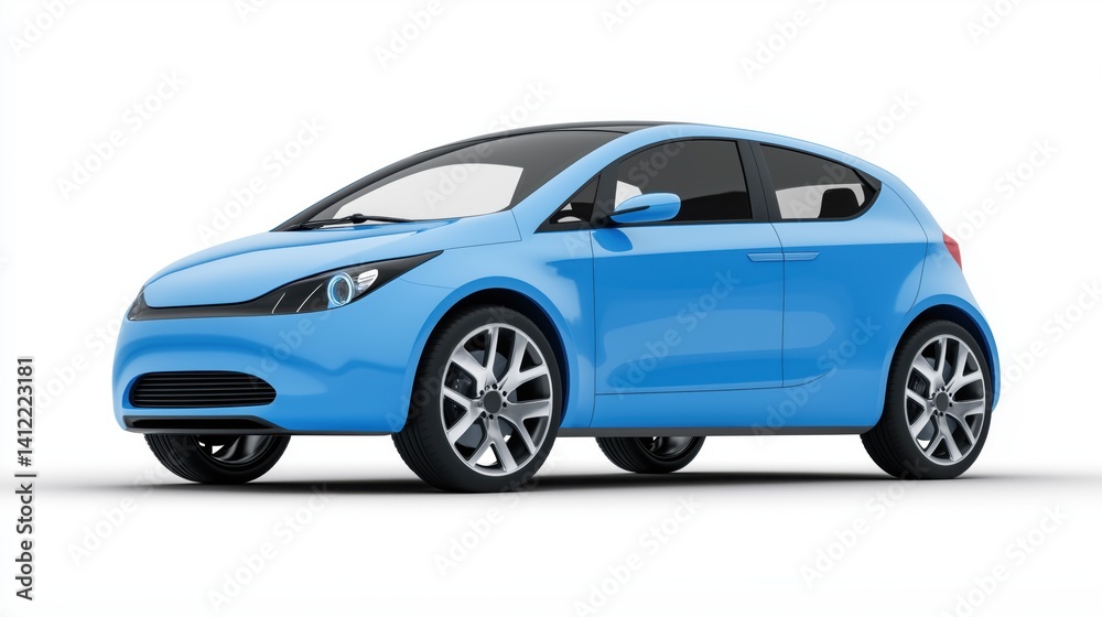 A compact Sky blue electric car mockup with a modern and clean design, viewed at a front-side angle. A compact Sky blue electric car mockup with a modern and clean design, viewed at a front-side angle.
