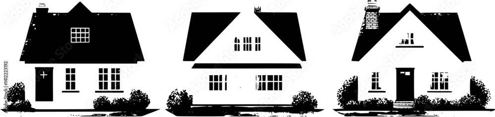 Obraz premium 3 Pieces of Cape Cod style Houses designs, Cape Cod style Houses vector image