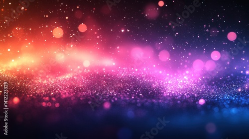 Obraz na płótnie Abstract dark blue and gold glitter background with bokeh lights, golden dust particles, defocused glowing effect on a black night sky. Christmas and New Year concept. Shiny light effects, w salonie