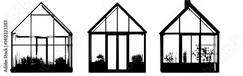 3 Pieces of Contemporary style Greenhouses designs, Contemporary style Greenhouses vector image