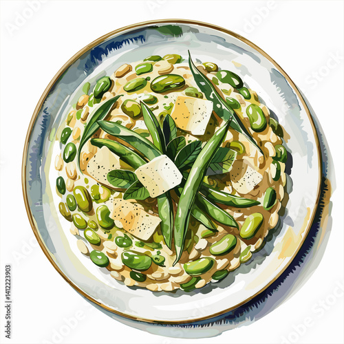 Rustic Fava Bean Risotto with Herb Butter and Green Beans