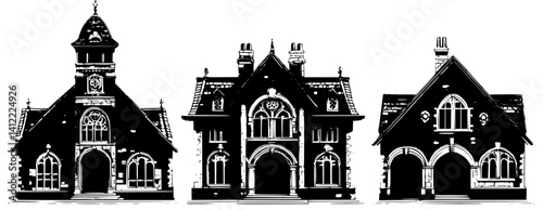 3 Pieces of Tudor style Courthouses designs, Tudor style Courthouses vector image