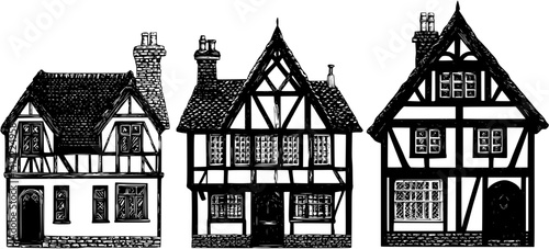 3 Pieces of Tudor style Schools designs, Tudor style Schools vector image