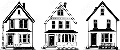 3 Pieces of Victorian style Townhouses designs, Victorian style Townhouses vector image