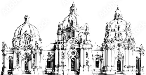 3 Pieces of Baroque style Cathedrals designs, Baroque style Cathedrals vector illustration
