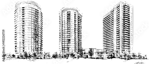 3 Pieces of Contemporary style Residential towers designs, Contemporary style Residential towers vector illustration