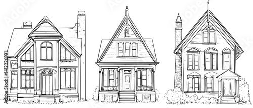 3 Pieces of Craftsman style Schoolhouses designs, Craftsman style Schoolhouses vector illustration