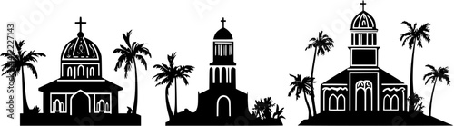3 Pieces of Mediterranean style Chapels designs, Mediterranean style Chapels vector illustration