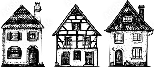 3 Pieces of Tudor style Courthouses designs, Tudor style Courthouses vector illustration
