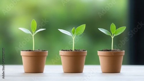 Obraz na płótnie Three small potted plants are growing. w salonie