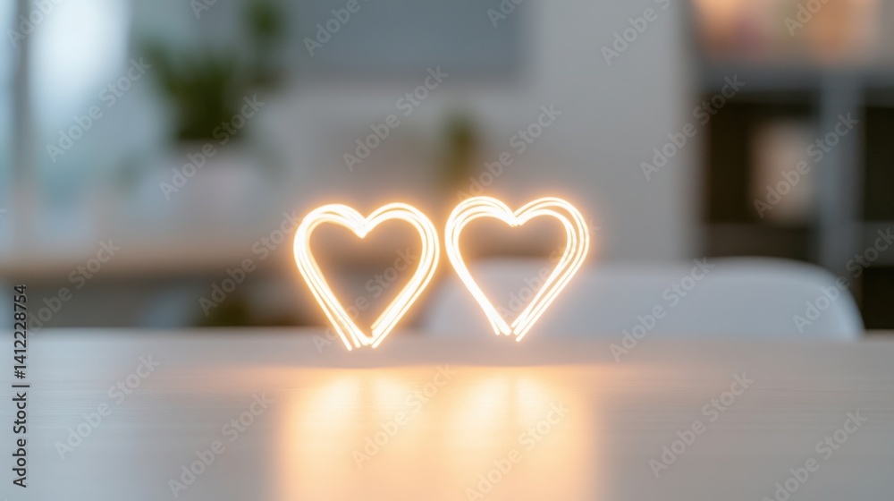 Two heart lights on a home interior background