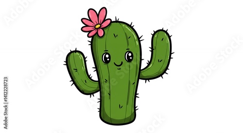 Cute cartoon cactus illustration kawaii cactus cartoon plant kids illustration
