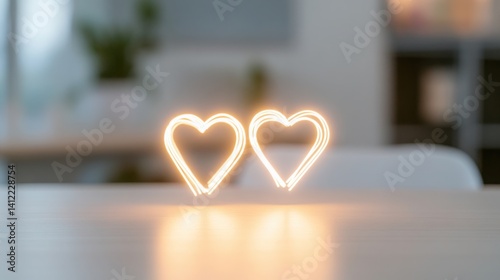 Obraz na płótnie Two heart lights on a home interior background w salonie