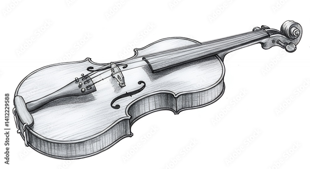 Obraz premium Detailed grayscale violin drawing