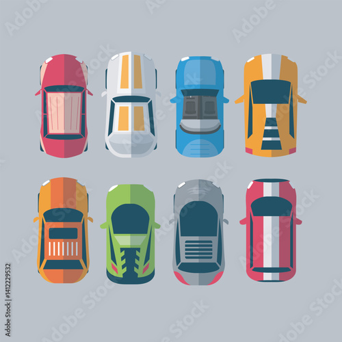 top View Cars Collection Set in isolated background