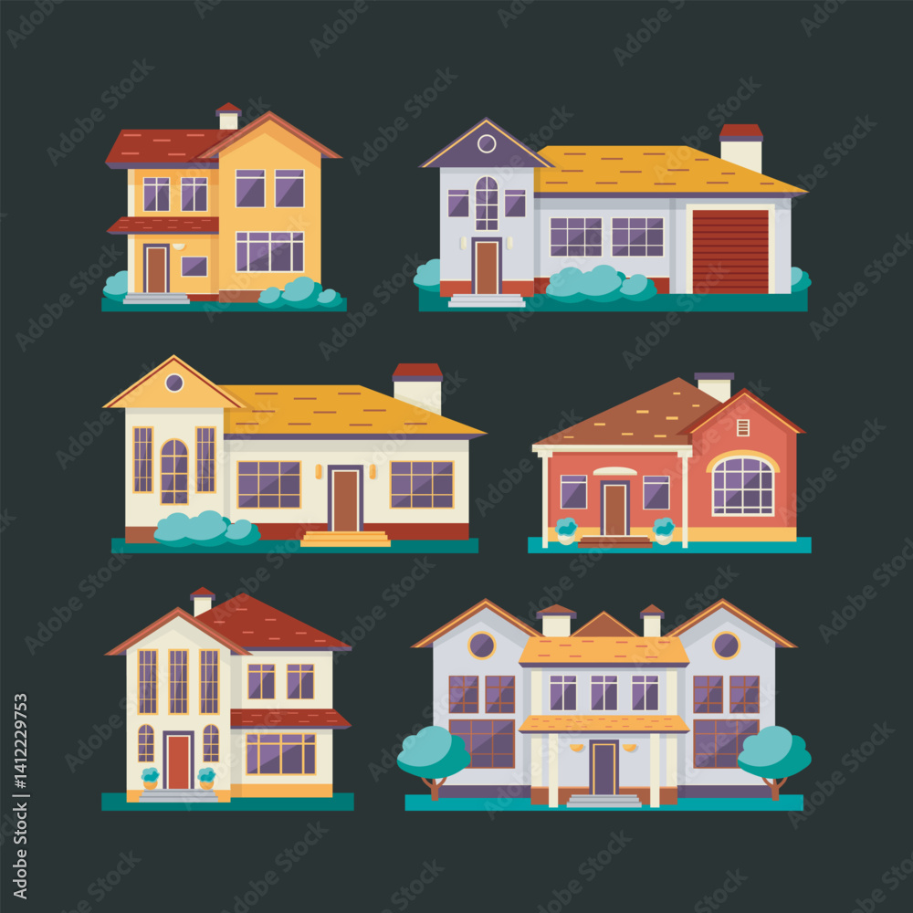 home building collection set in isolated background home building collection set in isolated background