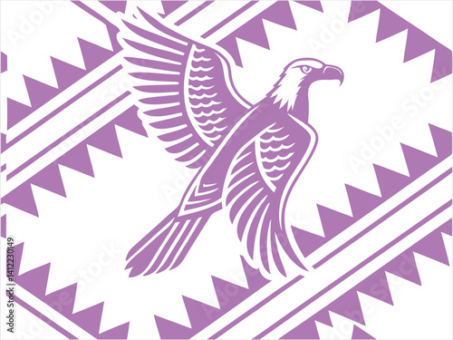 Purple Eagle Pattern with Tribal Geometric Shapes in Flight. eagle, tribal, geometric, wings, bird, purple, flight, native, bold, abstract