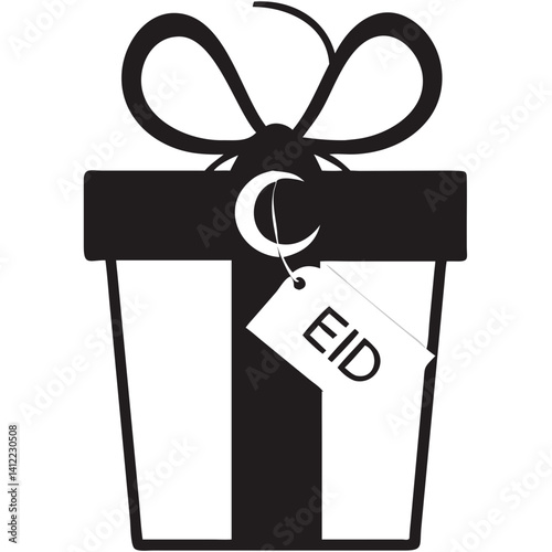 An Eid gift, a symbol of celebration and joy, elegantly presented in a minimalist black and white design.