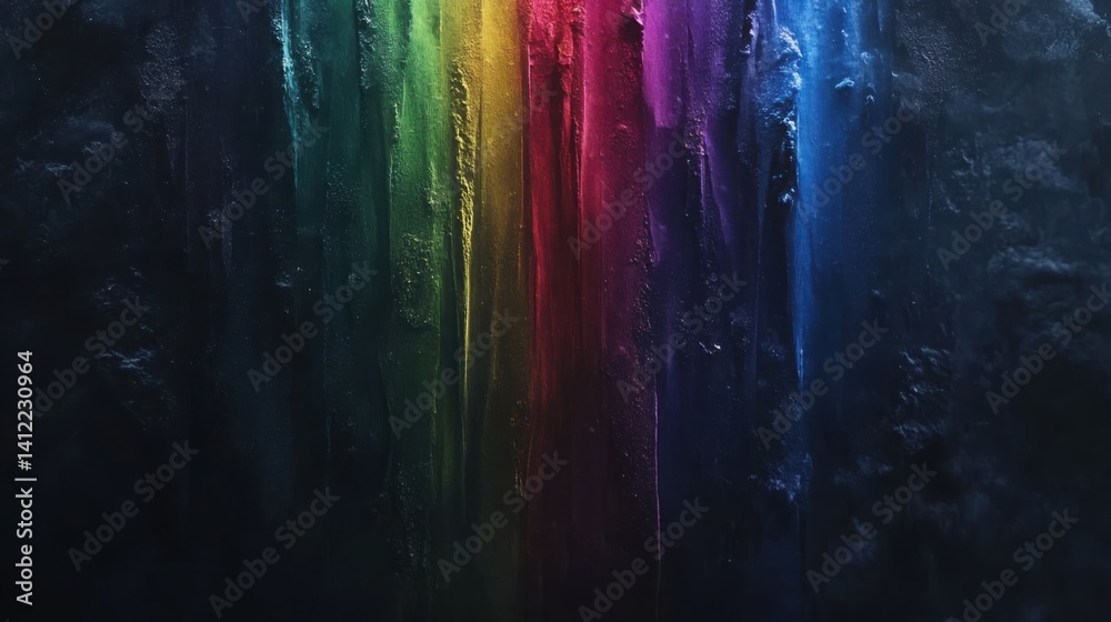 Blur colorful warm rainbow light leaks on black background with dust texture