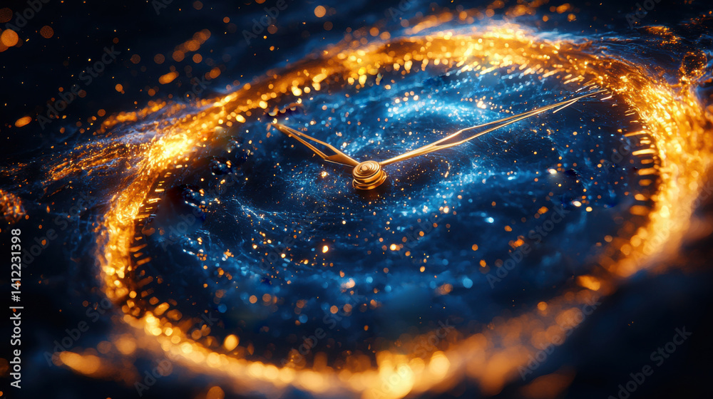 Bold, vibrant graphic with of a countdown timer in blue , gold background