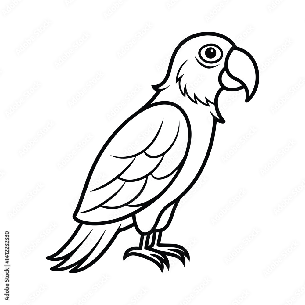 Fototapeta premium Black and White Illustration of a Parrot with Cartoon Features