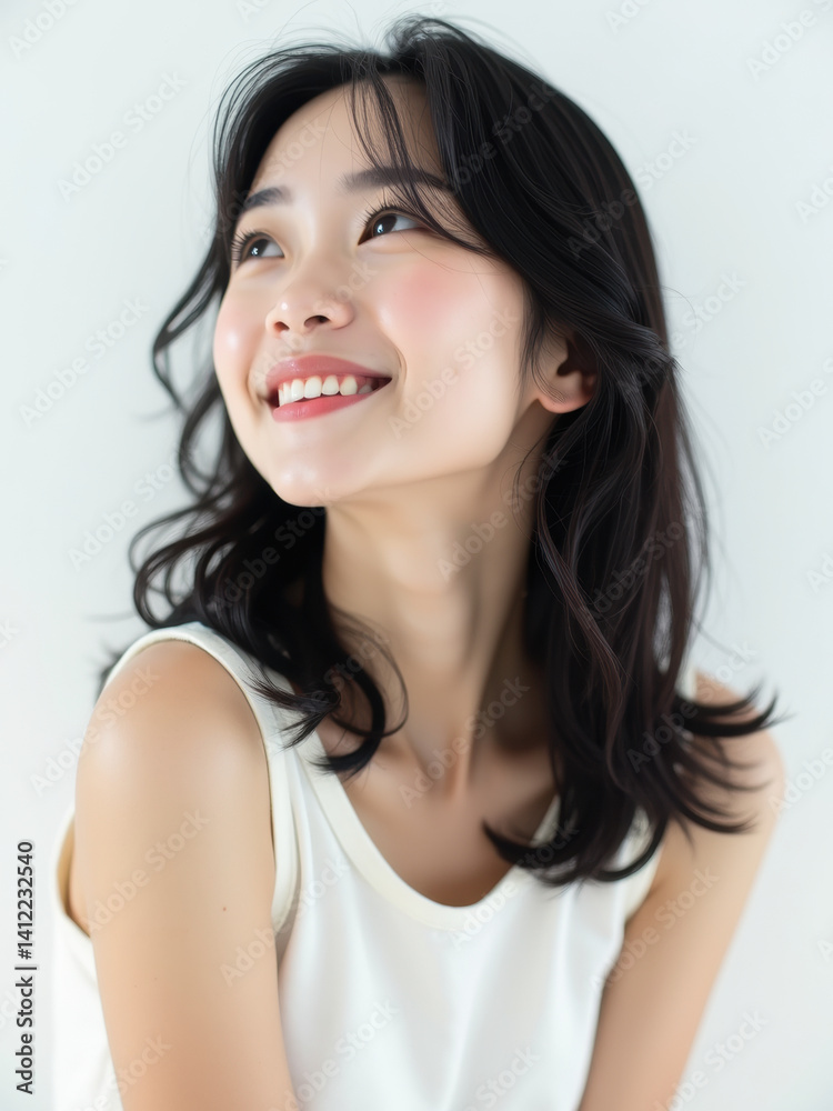 young woman looking up