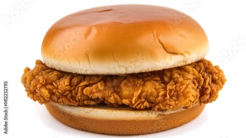 Crispy golden-brown breaded chicken sandwich on soft brioche bun sits ready for consumption