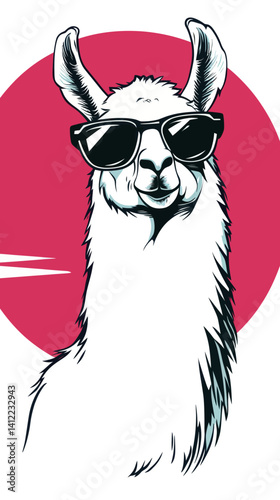 Trendy Llama with Sunglasses and Humorous Slogan Vector Art