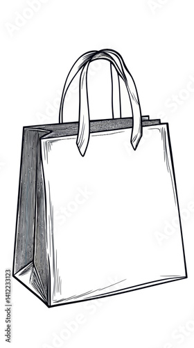Black and White Shopping Bag Engraving Vector Illustration for Retail Design