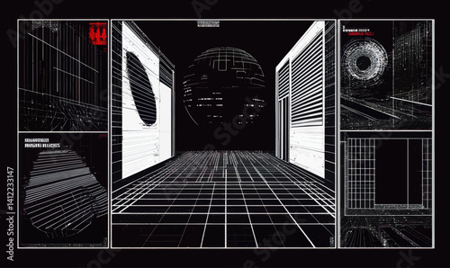 Modern Y2K Futuristic Design with Cyberpunk Wireframe and Perspective Grid