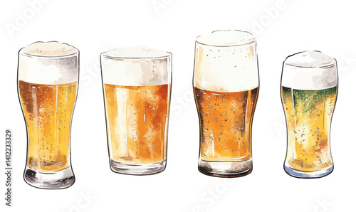 Wallpaper Mural Watercolor Beer Glasses Minimalist Vector Illustration for Craft Beverage Design Torontodigital.ca