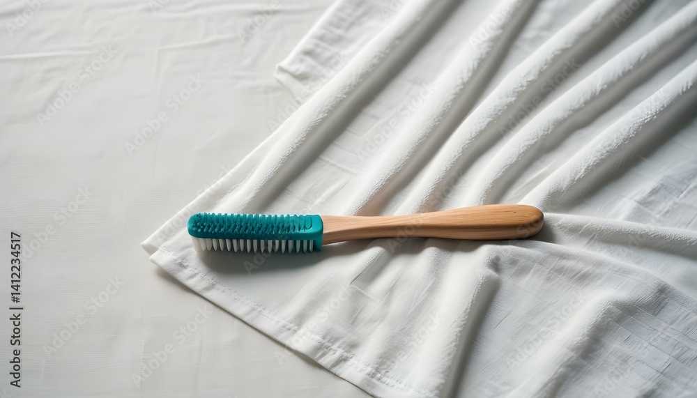 Wooden toothbrush on a white background, top view, isolate Wooden toothbrush on a white background, top view, isolate