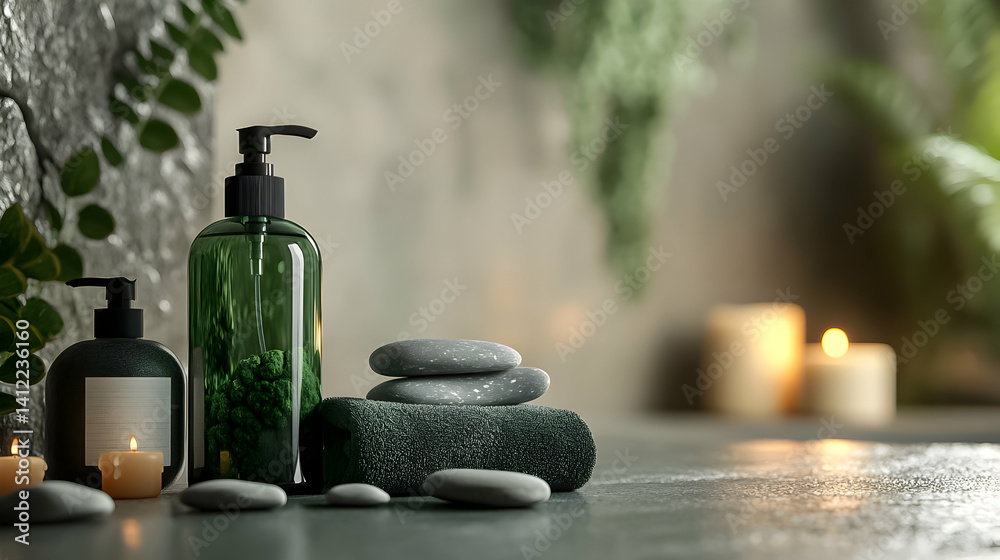 Relaxing spa setting with natural elements and calming ambiance for self-care moments Relaxing spa setting with natural elements and calming ambiance for self-care moments
