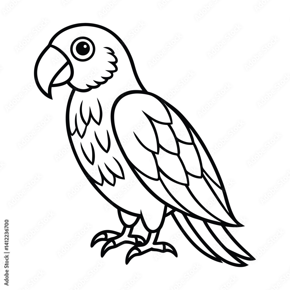 Obraz premium Black and White Illustration of a Parrot with Cartoon Features