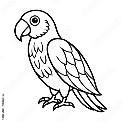 Black and White Illustration of a Parrot with Cartoon Features