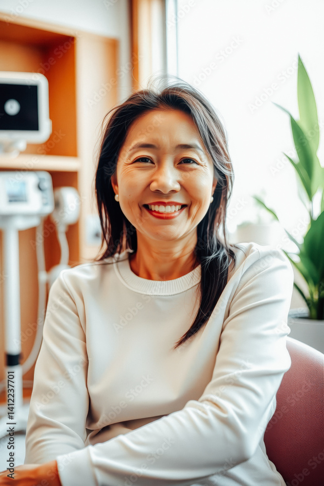 Smiling Asian Woman in a Medical Setting