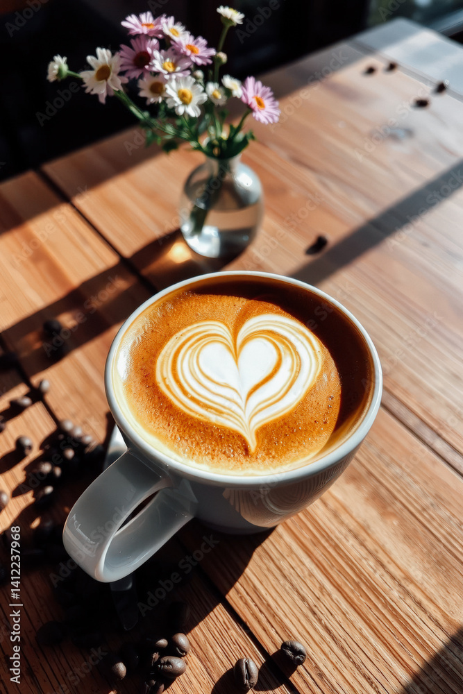 Heart-Shaped Latte Art on a Sunny Day