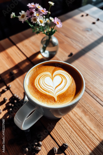 Obraz na płótnie Heart-Shaped Latte Art on a Sunny Day w salonie